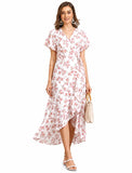 Bedazzle WomenS White Floral Print WrapStyle Midi Dress With Ruffle Hem