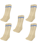 Mukhaksh (Pack Of 5 Pairs Boys Kids Beige Socks With Blue Stripes Border Lines, Podar International School Socks, Free Size