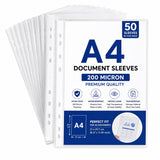 200 Micron A4 Document Sleeves | Transparent Sheet Protectors | Heavy Duty Clear Plastic Sleeves For Files, Binders, Certificate