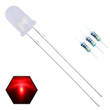 EDGELEC 100pcs 5mm Red Lights LED Diodes (White Lens) Diffused Round Lens 29mm Long Lead (DC 2V) +100pcs Resistors (for DC 6-12V