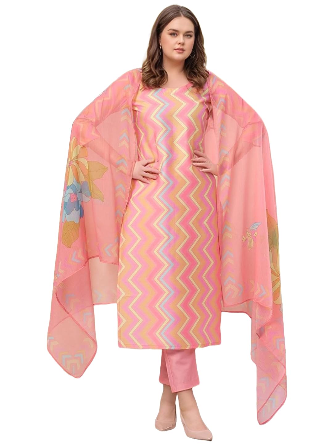Anni Designer Women'S Rayon Viscose Straight Printed Kurta With Pant & Dupatta (Zaggu Pink-Vks02_M_Pink_Medium),Pink,M
