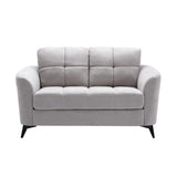 Benjara Odin 60 Inch Modern Loveseat, Tufted Cushions, Light Gray Velvet Upholstery