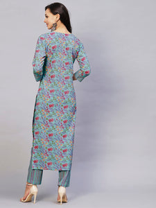 Gosriki Women'S Cotton Blend Printed Straight Kurta With Pant (Nand Blue-Gs_Xl_Blue_X-Large),Blue,,B0C2PML8JC