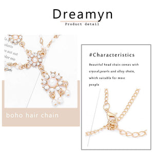 Acenail Head Chains Women Pearl Head Chain Gold Wedding Hair Accessories Crystal Layered Pendant Hair Chain Jewelry Indian Festi
