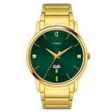 Timex Analog Watch For Man With Green Round Dial & Gold Stainless Steel Bracelet Band Water Resistant Men'S Wrist Watches - Tw00