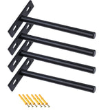 Rannb Floating Shelf Brackets 5-inch Heavy Duty Hidden Brackets Black Invisible Shelf Support for Floating Wood Shelves - 4pcs