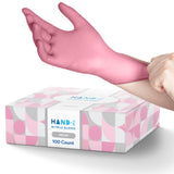 Hand-E Touch Pink Nitrile Disposable Gloves Medium, 100 Count - Esthetician, Nail Tech, Microblading, Hair Dye & Stylist, Salon,