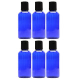 4oz Empty Cobalt Blue Plastic Squeeze Bottles with Disc Top Flip Cap (6 pack); BPA-Free Containers For Shampoo, Lotions, Liquid 