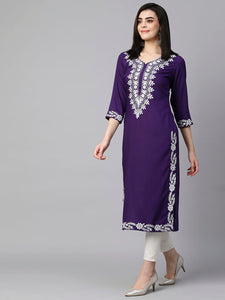 Anni Designer Women'S Cotton Blend Chikankari Embroidered Straight Kurta (Roomali Purple-Vgt_S_Purple_Small),Purple,S,Cotton Blend,Regular,