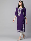 Anni Designer Women'S Cotton Blend Chikankari Embroidered Straight Kurta (Roomali Purple-Vgt_S_Purple_Small),Purple,S,Cotton Blend,Regular,