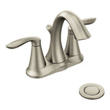Moen Eva Brushed Nickel TwoHandle 4Inch Centerset Bathroom Faucet with Drain Assembly, Bathroom Faucets for Sink 3Hole, 6410B