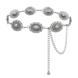 Western Concho Chain Belt For Women Boho Metal Belts For Country Concert Dresses Jeans Cowgirl Vintage Waist Belt, Black Silver,