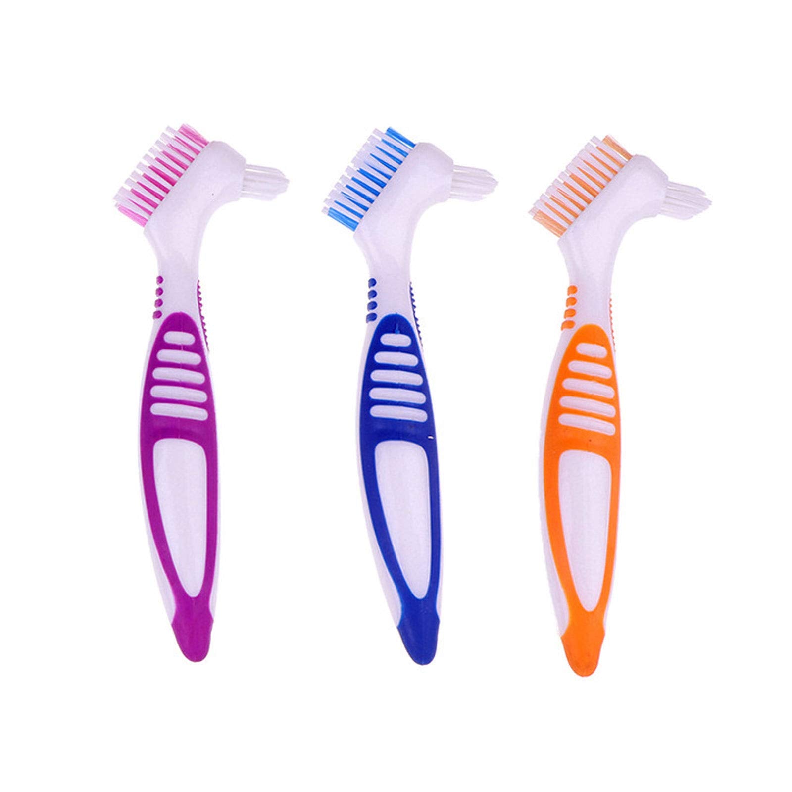 Premium Denture Cleaning Brush Set with Multi-Layered Bristles & Ergonomic Rubber Handle, Portable Denture Double Sided Brush fo