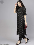 Gosriki Women'S Black & White Printed Kurta With Trousers,Black,2,B08QDB4DTW