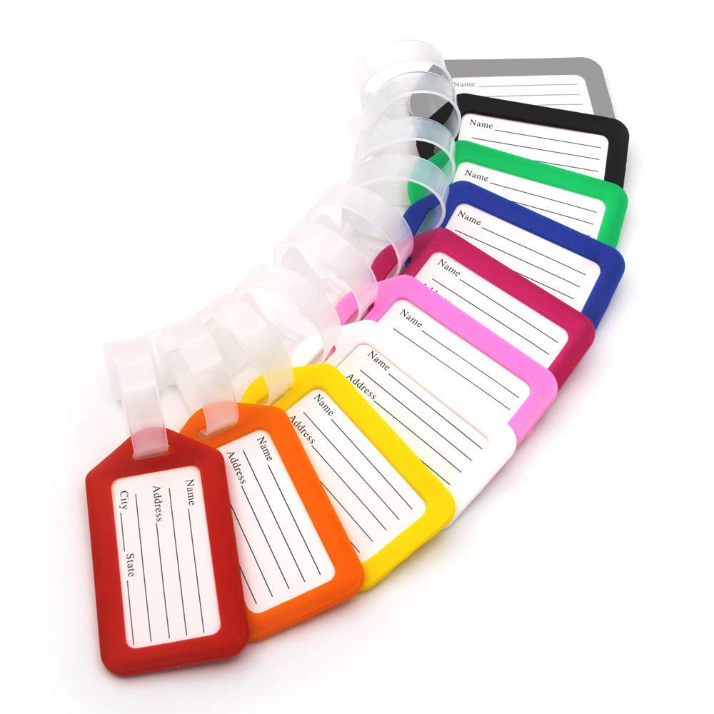 10 Pcs Luggage Tags, 3.4X1.9 Inches Plastic Luggage Identifiers With Lanyard, Name Tags Travel Accessories, Waterproof Id Tags M