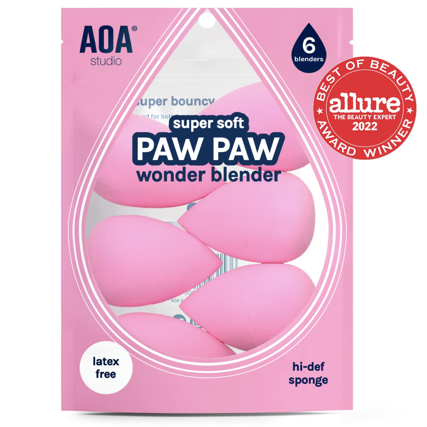 AOA Studio Collection makeup Sponge Set Latex Free and High-definition Set of 6 makeup Wonder blender For Powder Cream and Liqui
