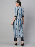 Gosriki Women'S Cotton Blend Straight Printed Kurta With Pant (Dania Blue-Gs_S_Blue_Small),Blue,,B0BT4SJYD4