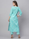 Anni Designer Women'S Cotton Blend Straight Printed Kurta With Pant (Gulika Light Blue_Xl_Light Blue_X-Large),Light Blue,XL,Cotton Blend,Regular,Kurta