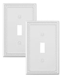 TREEWELL 2-Pack Single Toggle Light Switch Cover Plate, Pearls Decorative Switch Plate Covers, Pure White 1 Gang Metal Wall Plat