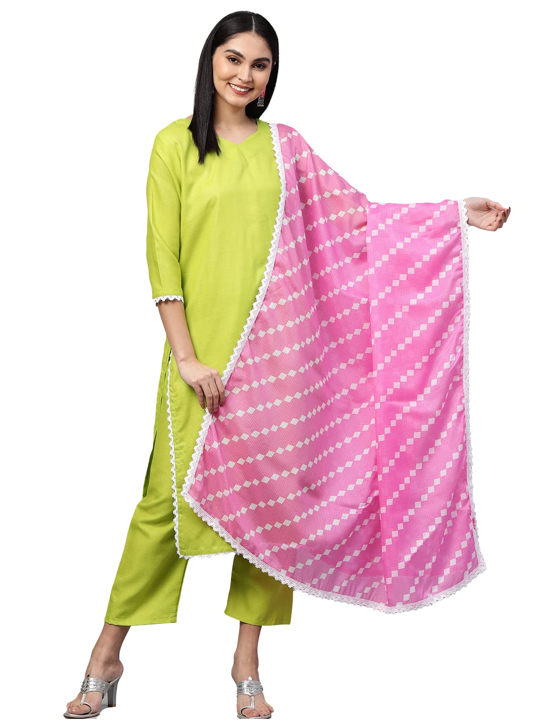 Anni Designer Women'S Cotton Straight Kurta With Pant & Dupatta (Varuni Light Green_Xxl_Light Green_Xx-Large),Light Green,2XL