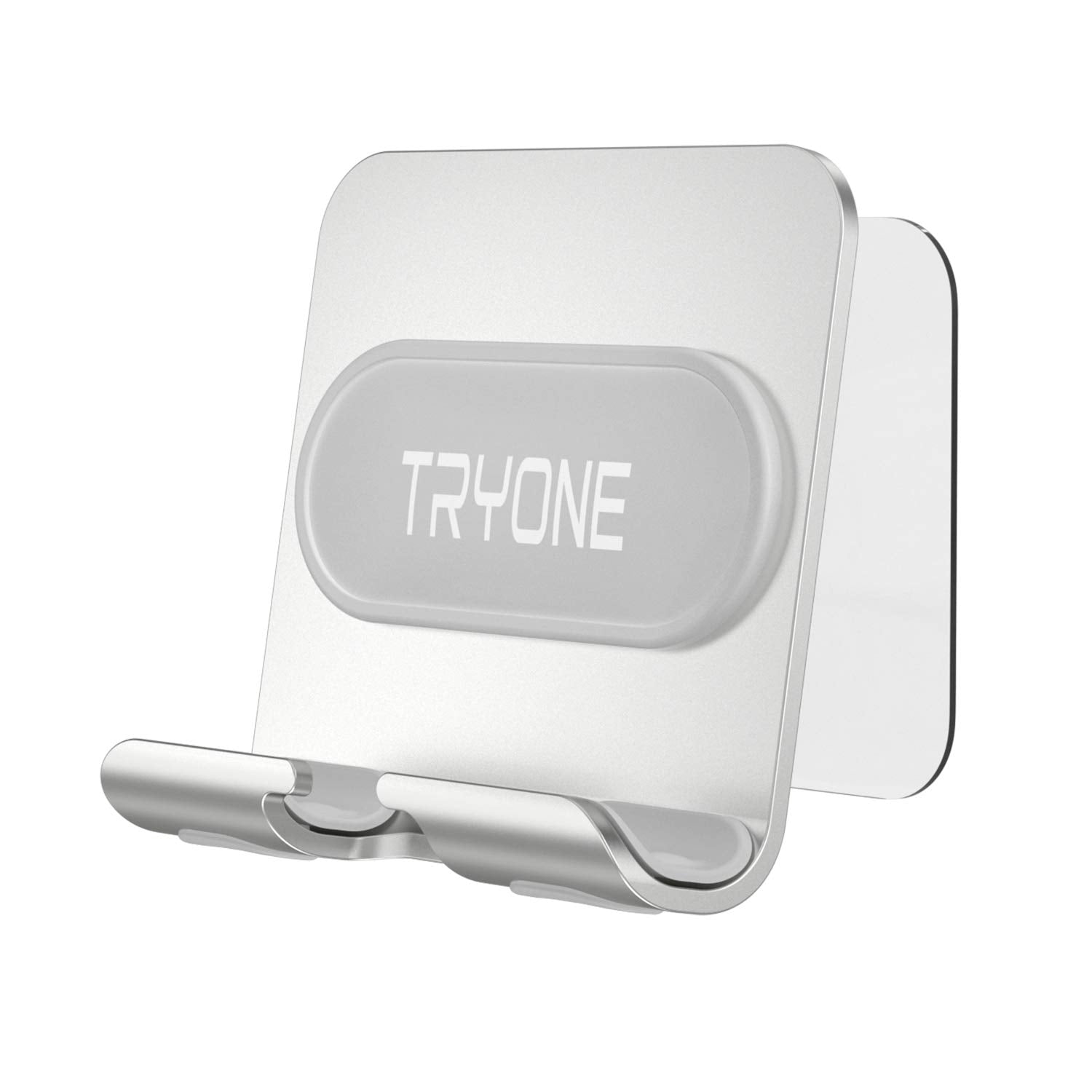 Wall Mount Cell Phone Holder - Mirror Adjustable Cellphone Stand With 2Pcs Adhesive Sticky Pads For Bathroom Bedroom Kitchen Or 