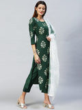 Gosriki Women'S Cotton Blend Printed Straight Kurta With Pant & Dupatta (Flower-Nw-Green_Xxl-Gs_Green_Xx-Large),Green,2,B0BFB6RMSK