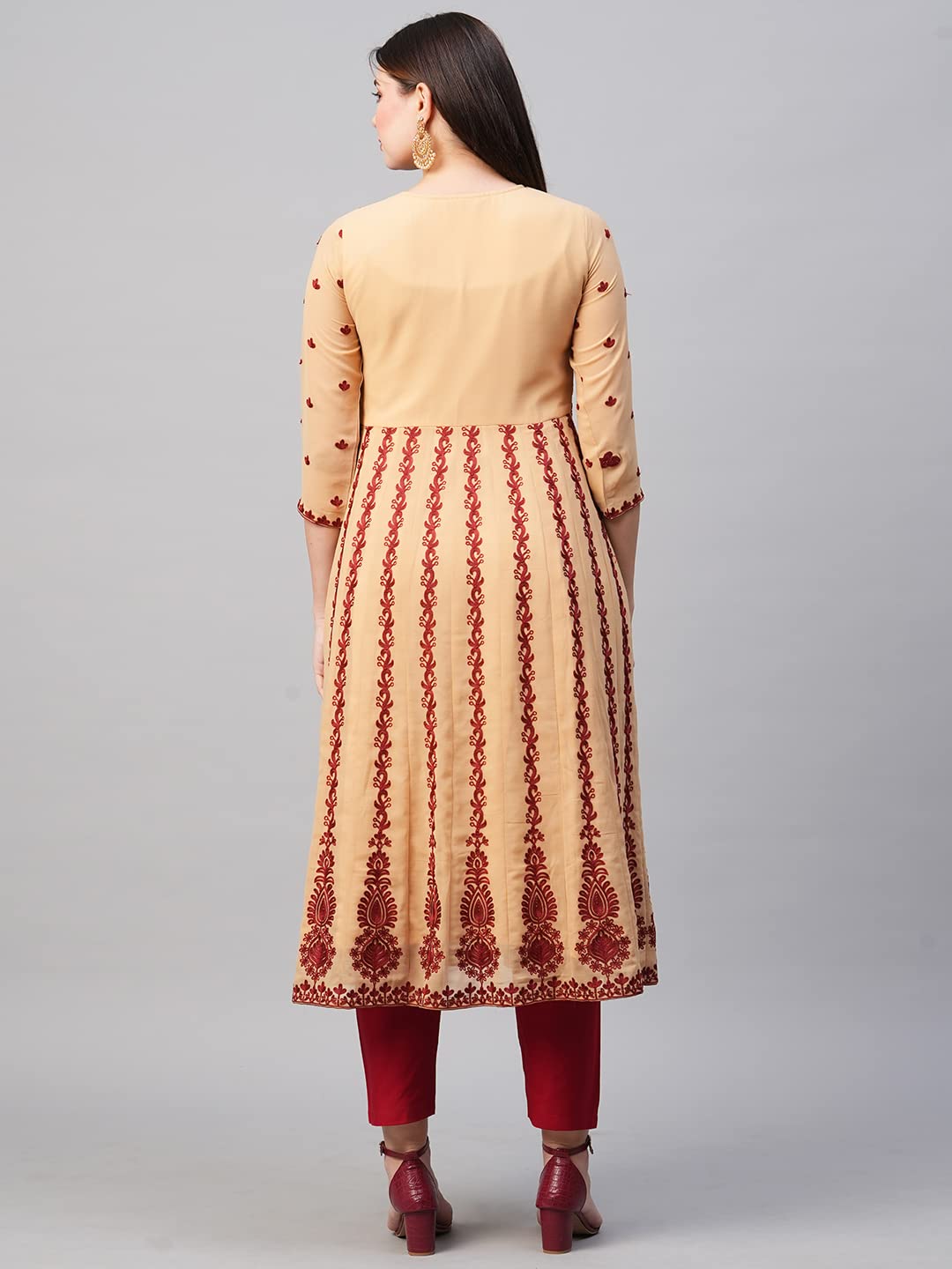 Anni Designer Women'S Georgette Chikankari Embroidered Anarkali Kurti (Naav Beige-Nw1_Xl_Beige_X-Large),Beige,XL,Georgette,Anarkali,Kurti