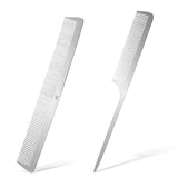 2 PCS Stainless Steel Rat Tail Comb with Metal Pick and Flat Top Barber Comb for Hair Styling