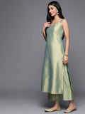 Varanga Green Spaghetti Strap Straight Kurta With Tonal Bottom And Tonal Dupatta. Green Xl