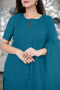 Fashion Basket Georgette Kurta Set With Dupatta For Women Turquoice S