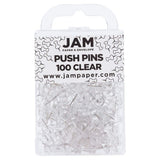 JAM PAPER Colorful Push Pins Clear PushPins 100/Pack