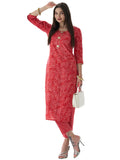 Anni Designer Women'S Cotton Blend Straight Printed Kurta With Pant Set (Edf-Red_Xxl_Red_Xx-Large),Red,2XL