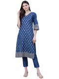 ZIYAA Women's Art Silk Regular Kurta (ZIKUPS3281-L_Blue_L)