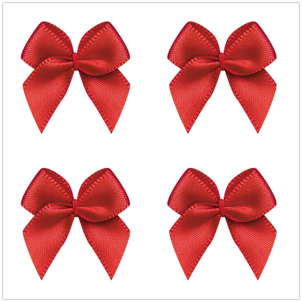 VIVIQUEN 50pcs Mini Satin Ribbon Bows Ribbon Flowers 25mm x 26mm Appliques DIY Craft for Sewing, Scrapbooking, Wedding, Gift (Po