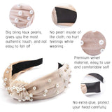 TOBATOBA Pearl and Leopard Print Headbands - Cute Beaded Wide Knot Hair Accessories for Women and Girls