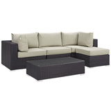 Modway Convene Wicker Rattan 5Piece Outdoor Patio Sectional Sofa Furniture Set in Espresso Beige
