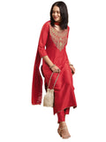 Anni Designer Women'S Rayon Viscose Straight Embroidered Kurta With Pant & Dupatta (Galpatiyo Red_S_Red_Small),Red,S
