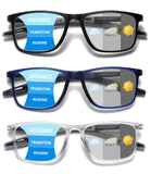 Hubeye Photochromic Progressive Reading Glasses for Men and Women Ultralight Flexible Anti-Blue Light Readers (Navy blue+Clear+B