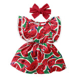Hopscotch Girls Watermelon Print Butterfly Sleeve Casual Dress With Headband In Red Color For Ages 34 Years