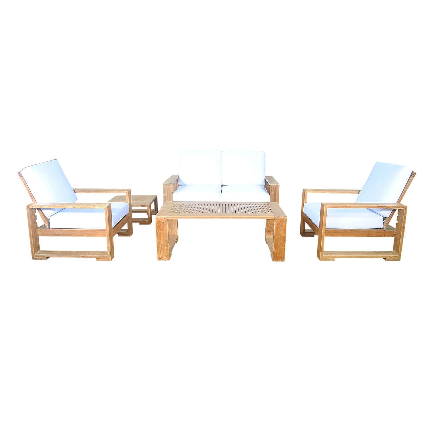 Anderson Teak Set-141 Capistrano 5-Piece Loveseat Collection Modern Deep Seating, Natural Teak Color, Unfinished