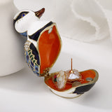 Hand Painted Enamel Bird Trinket Box for Home Decor, Hinged Jewelry Organizer for Ring Earrings, Unique Figurine Keepsake Collec