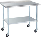 ROCKPOINT Stainless Steel Table for Prep & Work with Backsplash and Caster 30x48 Inches, NSF Metal Commercial Kitchen Table with