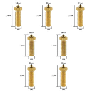 16PCS 3D Brass Volcano Nozzle M6 Thread Nozzles 0.2mm,0.3mm,0.4mm,0.5mm,0.6mm,0.8mm,1.0mm M6 Printed Head for 1.75mm Filament 3D