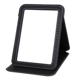 Ximruyuv Black Foldable Desk Mirror, 5.3 6.9Adjustable Angle Rounded Rectangle PU Edge Covering Travel Mirror with Stand (M