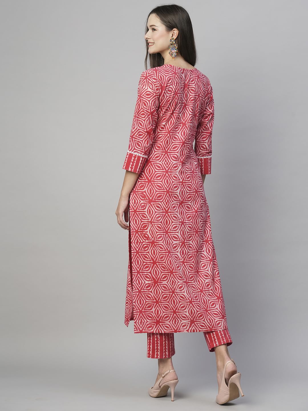 Anni Designer Women'S Cotton Blend Straight Printed Kurta With Pant (Kaveri Pink-Nw_S_Pink_Small),Pink,S,Cotton Blend,Regular,Kurta