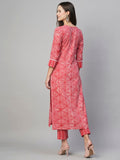 Anni Designer Women'S Cotton Blend Staright Printed Kurta With Pant (Kaveri Pink_S_Pink_Small),Pink,S,Cotton Blend,Regular,