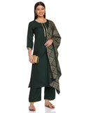 Anni Designer Women'S Cotton Blend Straight Printed Kurta With Pant & Dupatta (Sonari Gold & Green_L_Gold & Green_Large),Gold & Green,L