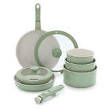 GreenLife 10 Piece Nonstick Pots & Pans Set, Detachable Handle & Stackable Cookware Set, Non Toxic PFAS-Free Skillets, Induction