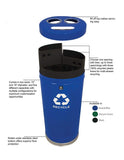 Witt Industries Steel 33-Gallon 3 Opening Recycling Container With 3 Plastic Liners, Legend Recycle, Round, Blue (Pack Of 3)