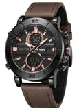 V2A Alloy Case And Genuine Leather Band Analog Digital Fashion Watch For Men Latest MenS Watch | Gifts For Men (Brown-Black)